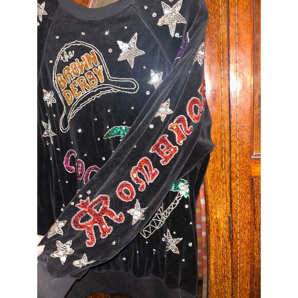 Bonnie Boerer & Co Vintage Velvet Sweatshirt Derby Cocoanut Grove Sequin Beaded - Picture 4 of 14